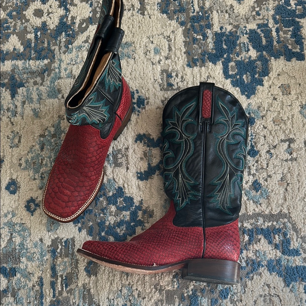 Roper Square Toe Leather Stamped Python Cowboy Bo… - image 1